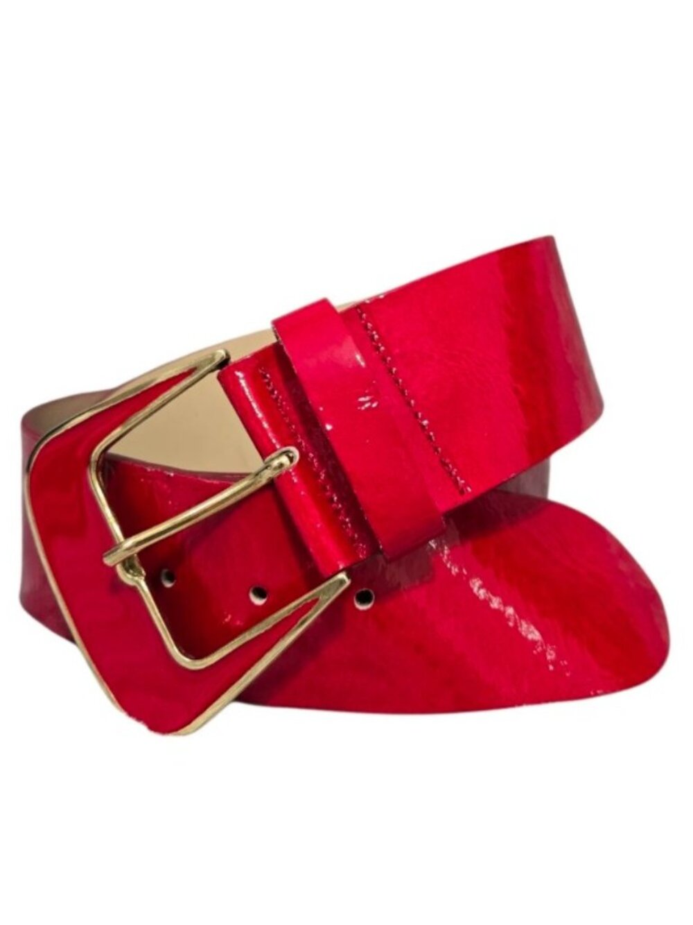 Vintage Twiggy Firenze Red Patent Leather Wide Belt Gold Buckle